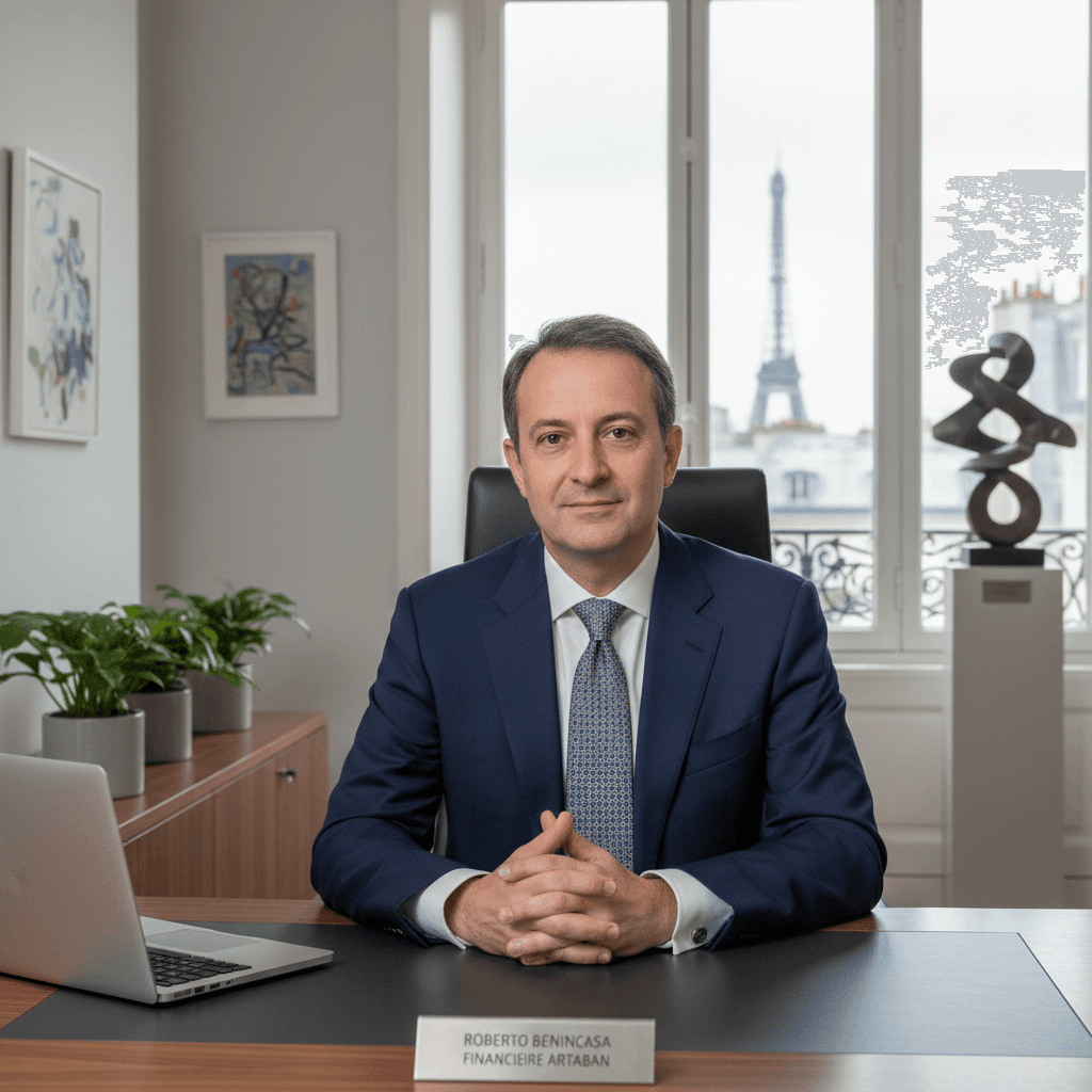 Roberto BENINCASA in a navy suit, seated in a spacious, elegant office